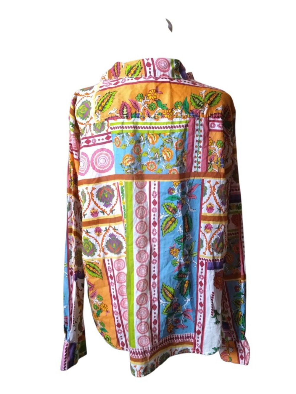 Sigrid Olsen Women's Large Button Front Vibrant Floral Print Blouse Boho Hippie - Picture 6 of 8